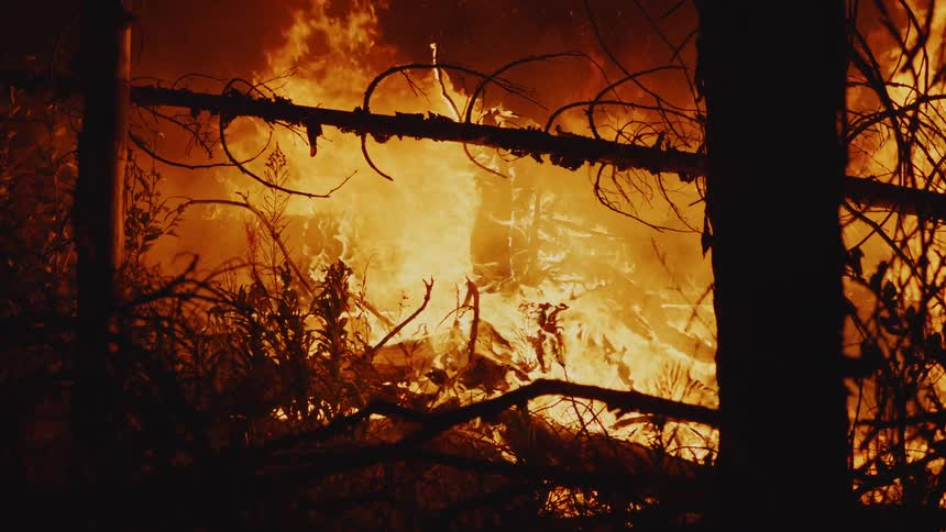 Wildfire burning in the forest