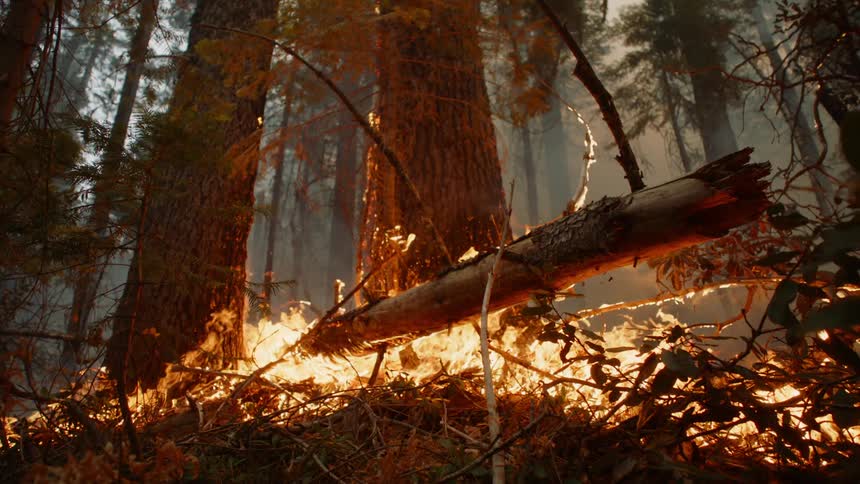 Wildfire burning in the forest