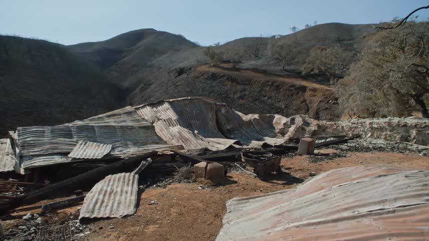Sheets of debris are on the mountain