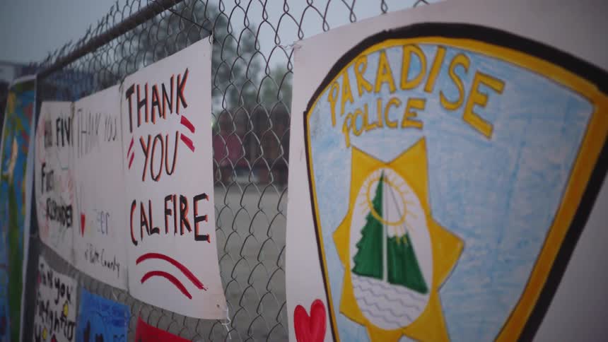 A view of signs on a fence