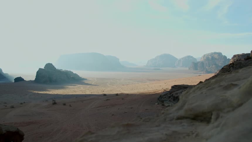 Large rocks are in the desert
