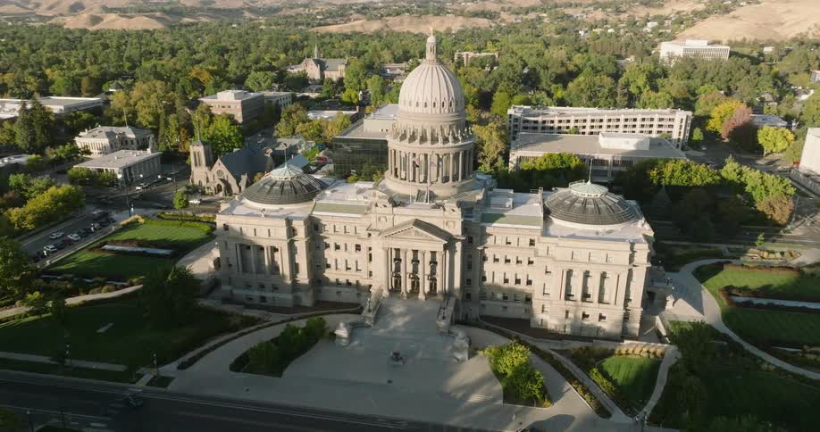 Aerial view orbiting idaho statehouse government building