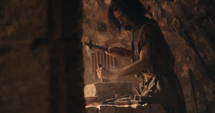 A man is carving stone