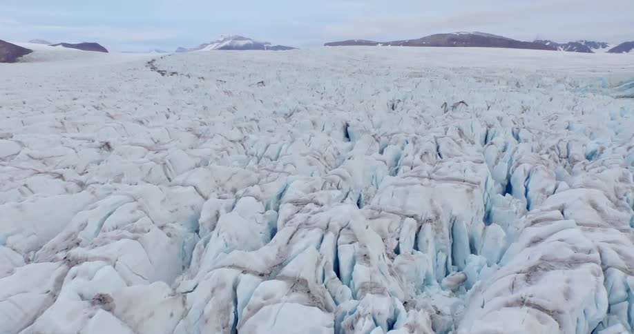 Ice fills this area surrounded by mountains