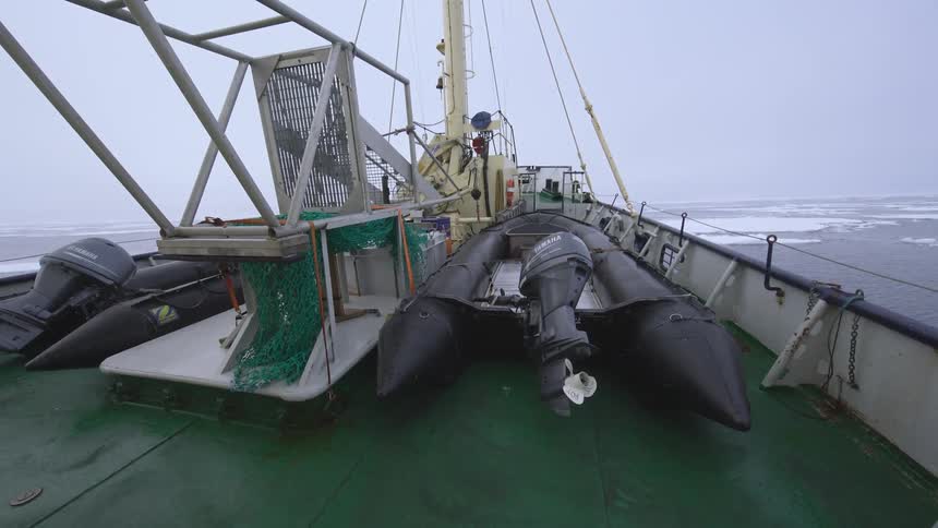 A ship has a raft on it