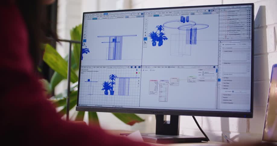 A woman looks at computer generated graphs on her monitor