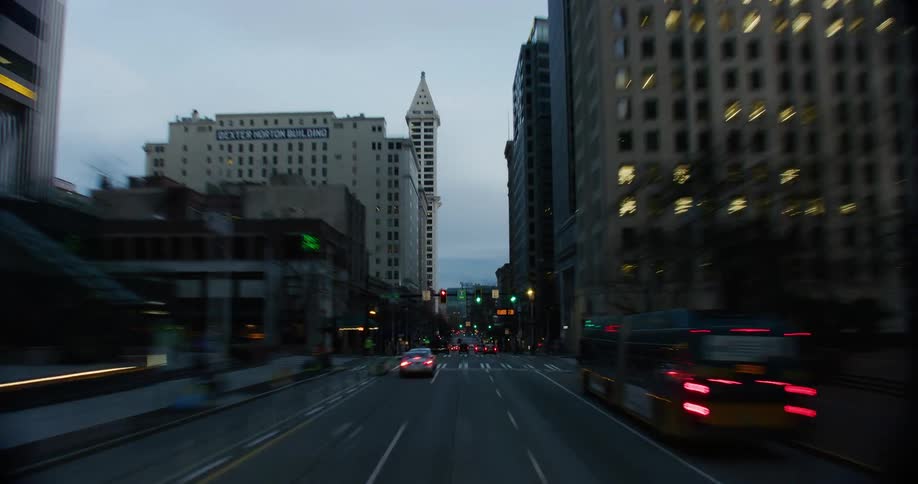 Time lapse view of traffic in a downtown city