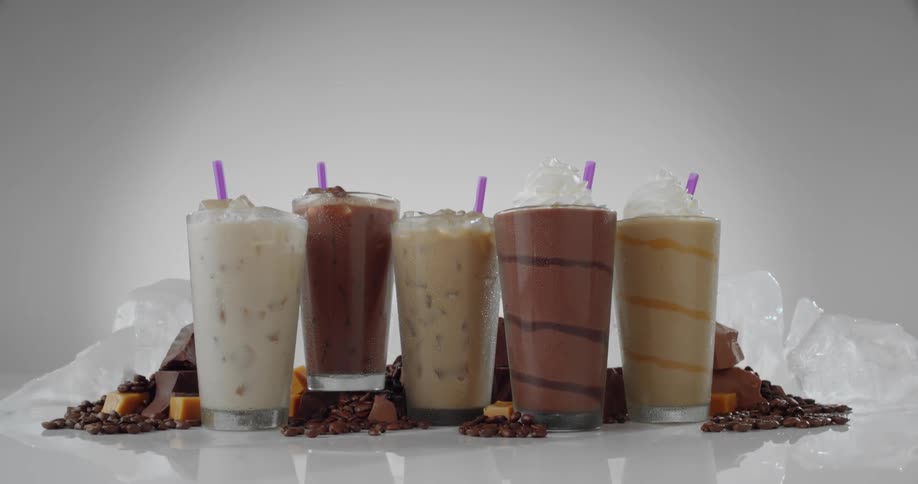 Smoothies and milk shakes on display in a studio