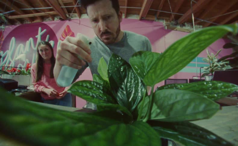 A man is watering a plant