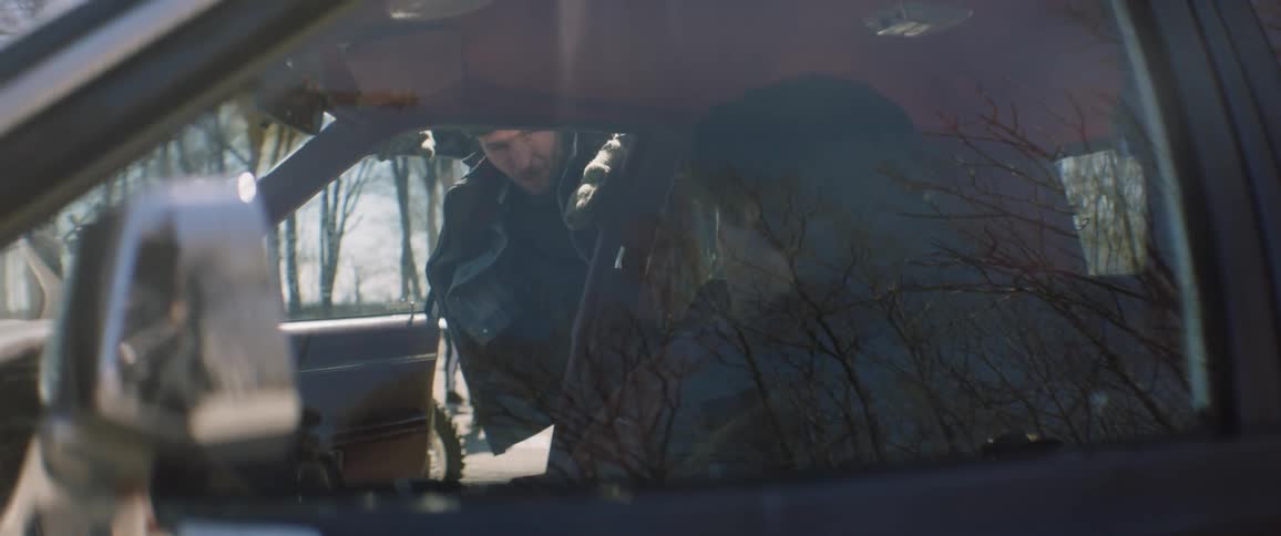 A man is talking with someone inside the car