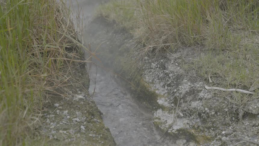 Water streaming through a crack in the dirt