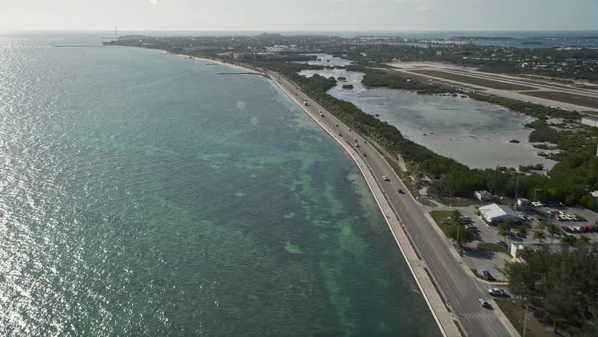 An aerial view of South Roosevelt Boulevard as it approaches Key West Florida