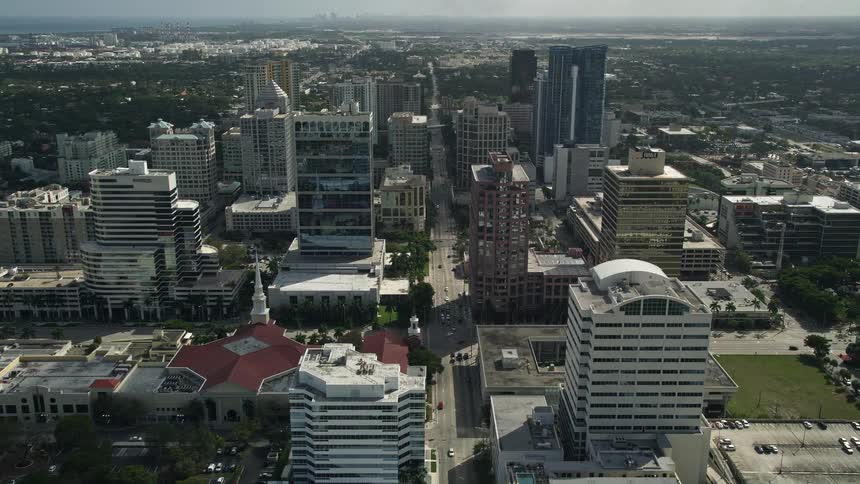 Aerial view of First Baptist Church and skyscrapers in downtown Fort Lauderdale Florida