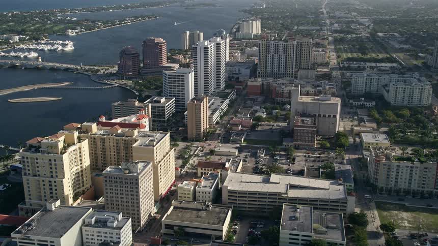 A stunning aerial view of office and apartment buildings in West Palm Beach Florida