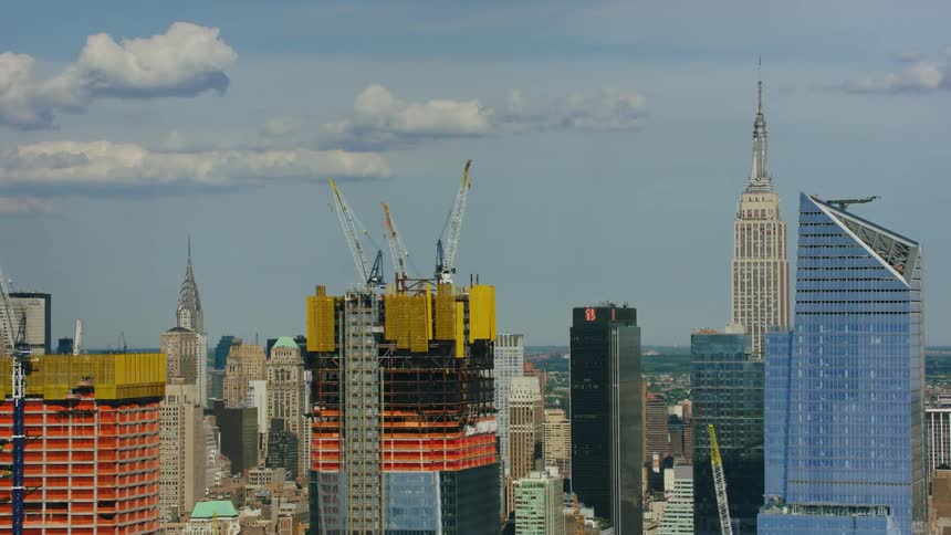 Aerial view of tall skyscrapers on the new york city skyline at daytime