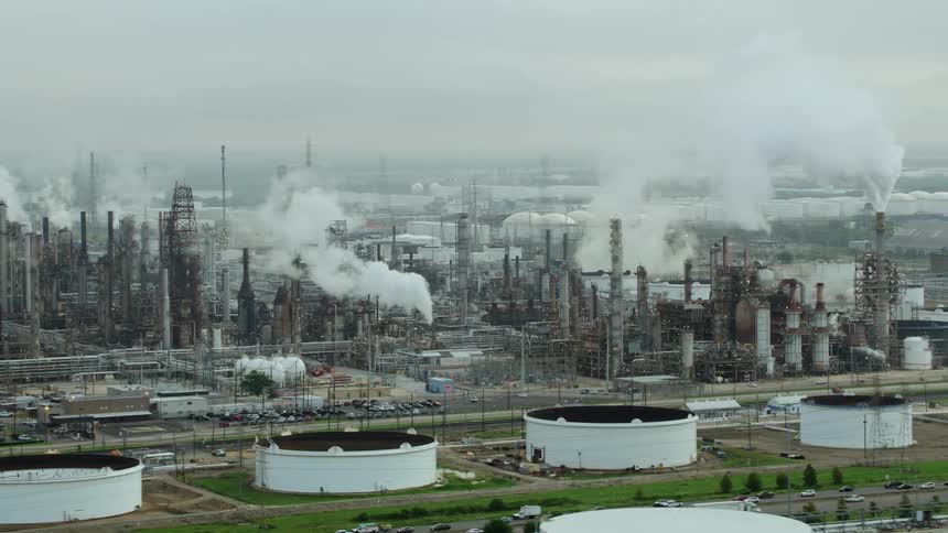 Aerial view of oil refinery in texas