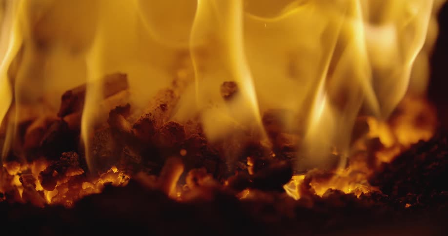 A bonfire burning coal embers
