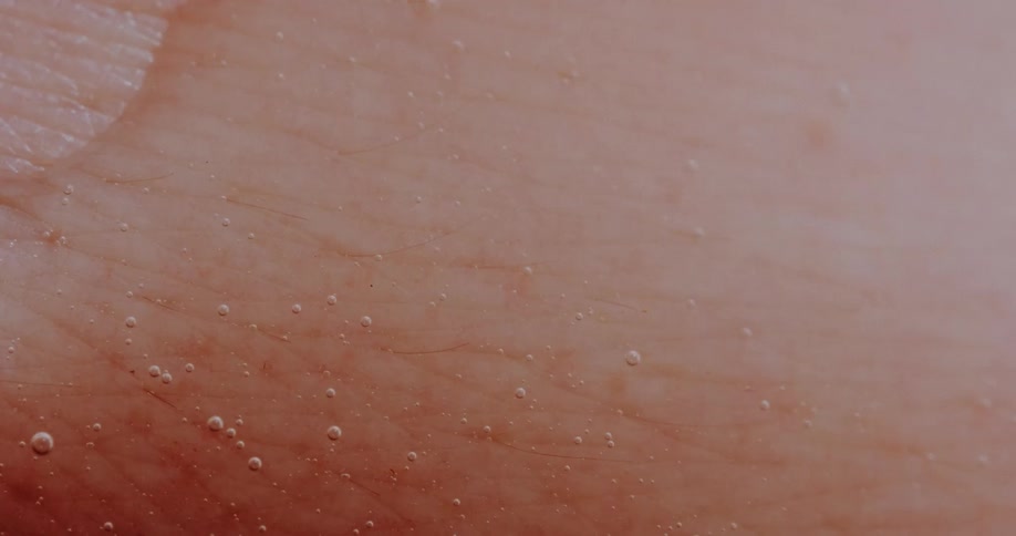 Small bubbles float in the liquid
