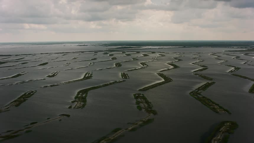 Aerial view of water and land