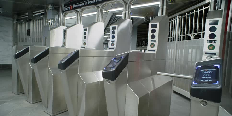 Turnstiles in subway station entrance