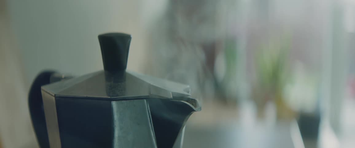 Close up of moka pot steaming