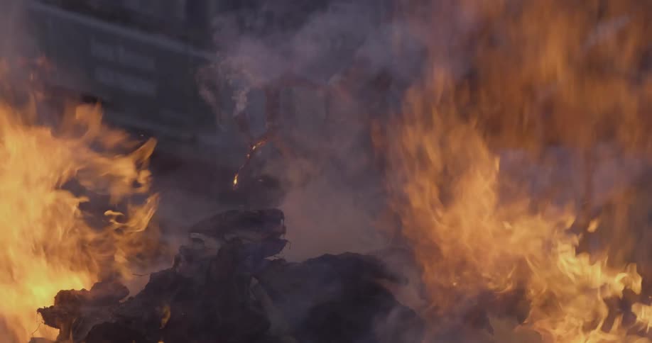 Rocks burn in an outdoor fire