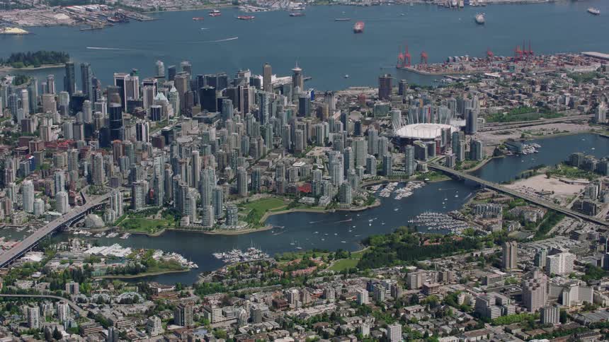 An island completely covered with a big city with the exception of a lake within it