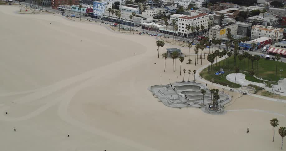 A skate park sits on the beach