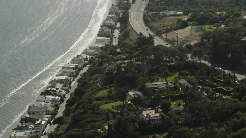 Aerial view of buildings along the coast