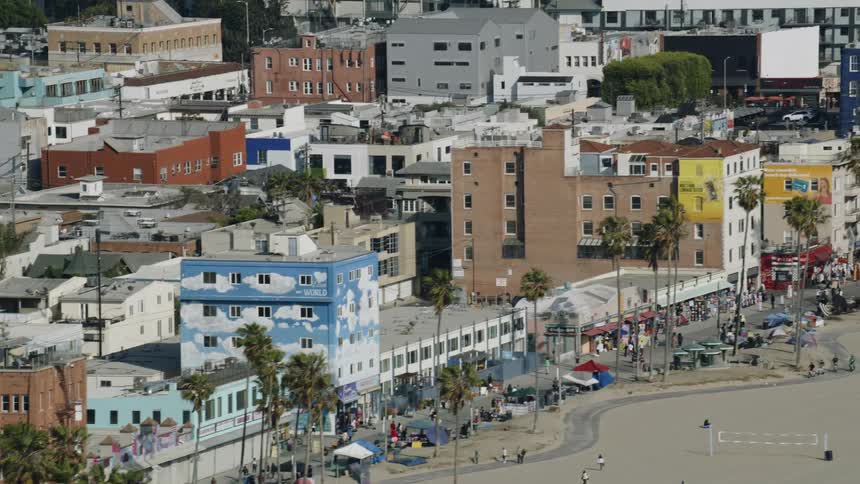 Aerial view of apartment buildings and public park in the city