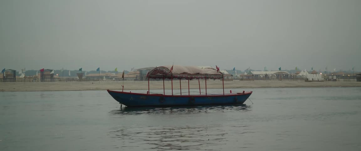 Boat floating on triveni sangam river