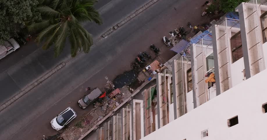 A view from a tall building of the parking spots below
