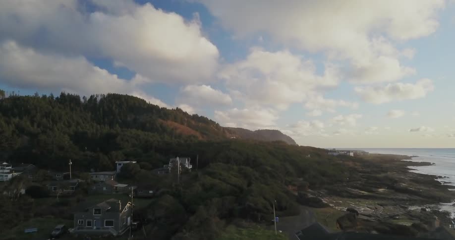 A small town sits on the shore