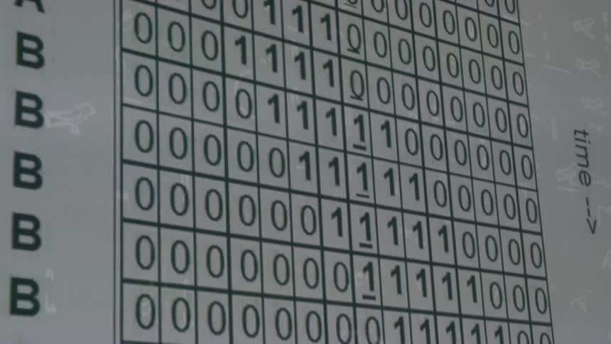 Lights flash on a sheet full of numbers
