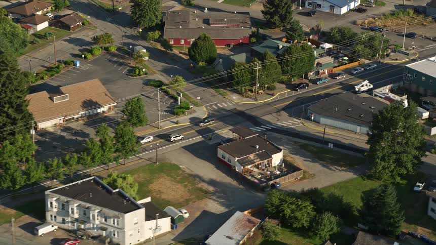 Silver SUV driving along a road surrounded by rural neighborhood and dense forest in Carnation Washington