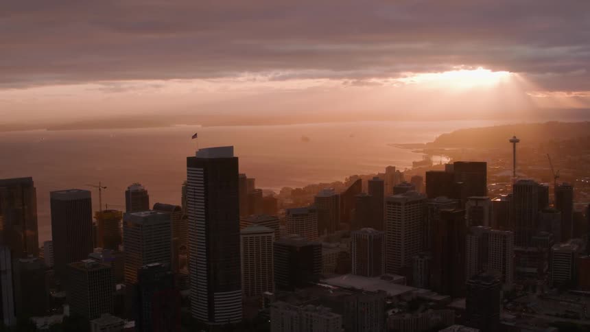 Fog settles over a downtown along the coast