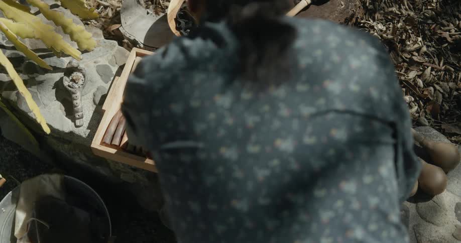 A man places a box down