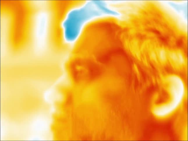 A heat map view of a man as he walks down a street
