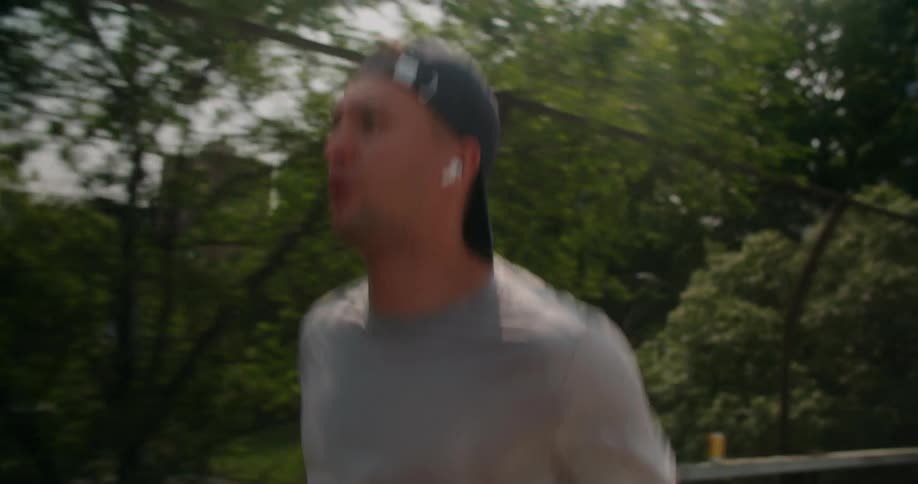 A man jogs on the overpass
