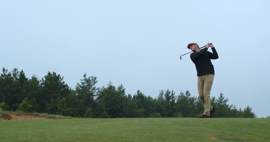 A man is playing golf