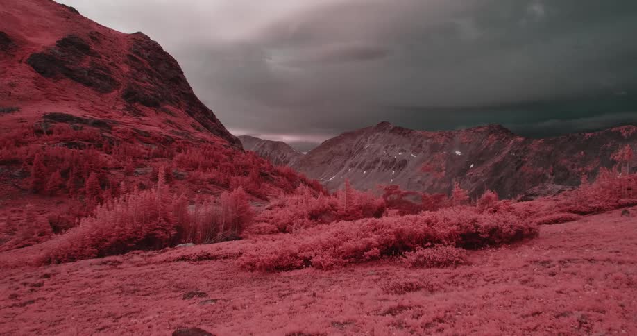 The grass is green on the top of the mountain