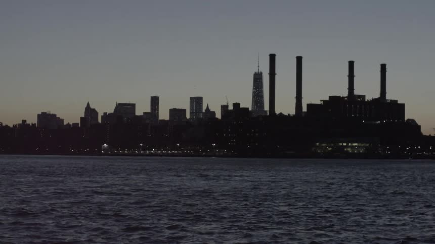 City skyline at dusk