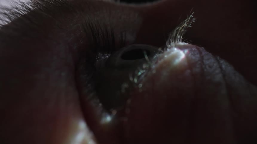 Lights are shining numbers and letters on the persons eye