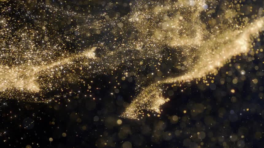 Gold dust flies around in this outer space scenery