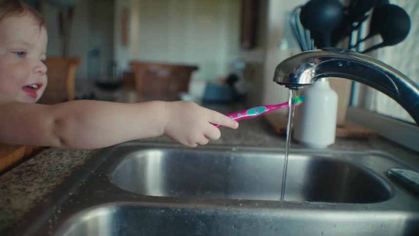 Children brush their teeth