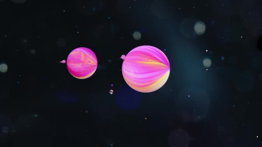 Planets of pink colors in motion in the galaxy