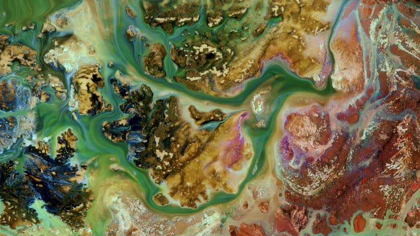 A mixture of different inks with some stones and rocks on it with natural colors