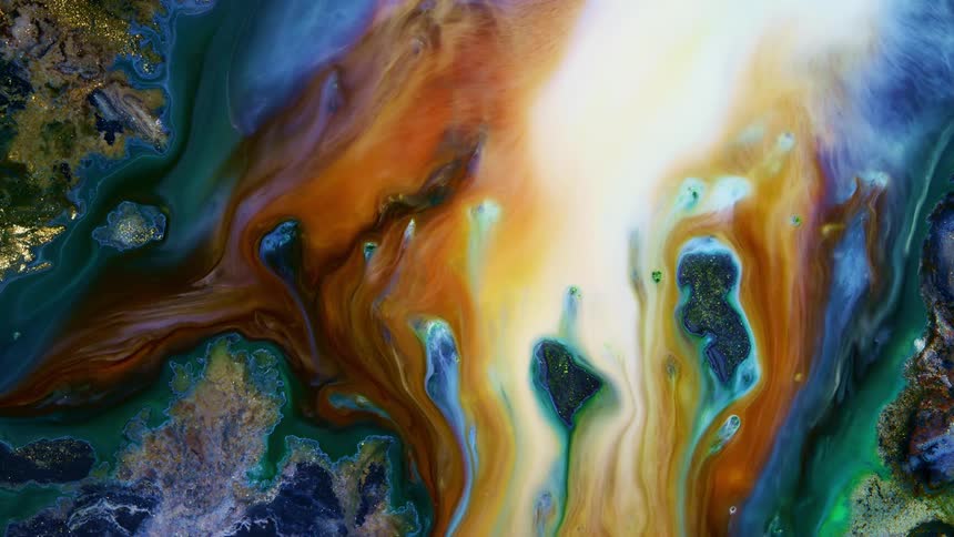 a macro satellite image of a massive stream in blue red brown and white with a glowing texture