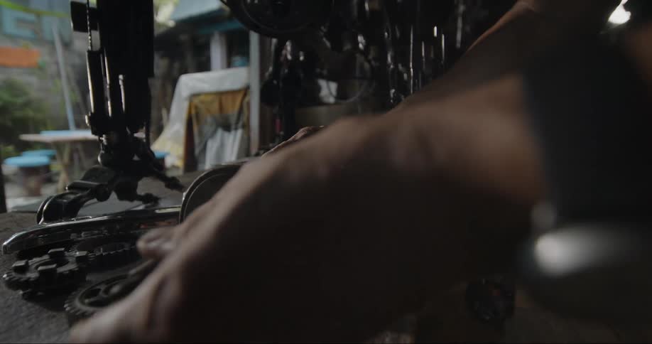 A man is working on a device