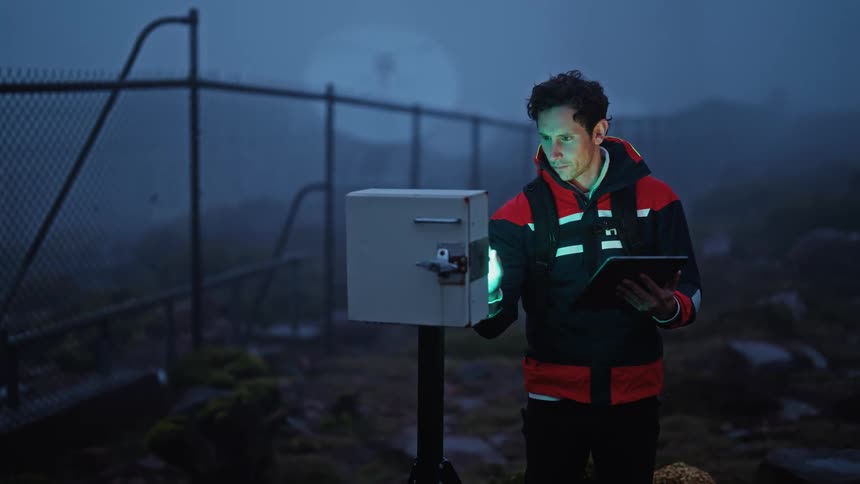 A man checks on a device with his tablet